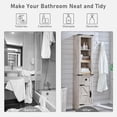 thumbnail image 3 of OKD Bathroom Storage Cabinet, Farmhouse Storage Cabinet with Adjustable Shelves & Storage Drawer, Tall Linen Tower for Bathroom, Living Room, Rustic Oak with Antique Brush White, 3 of 6