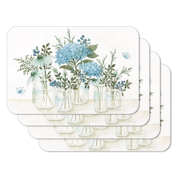 CounterArt "Floral Mason Jars" 4 Pack Reversible Flexible Plastic Tabletop Placemats