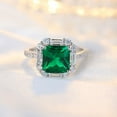 thumbnail image 6 of Cushion Cut Lab Created Emerald Green Gemstone and Moissanite Halo Engagement Ring in 925 Sterling Silver – Art Deco Statement Wedding Gift Ring with Simulated Diamonds for Her, 6 of 7