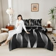 thumbnail image 4 of jejeloiu Abstract Geometric Line Full Size Comforter Sets,Gray Stripes Bedding Sets For Men Women Reversible 3-Piece, 4 of 8