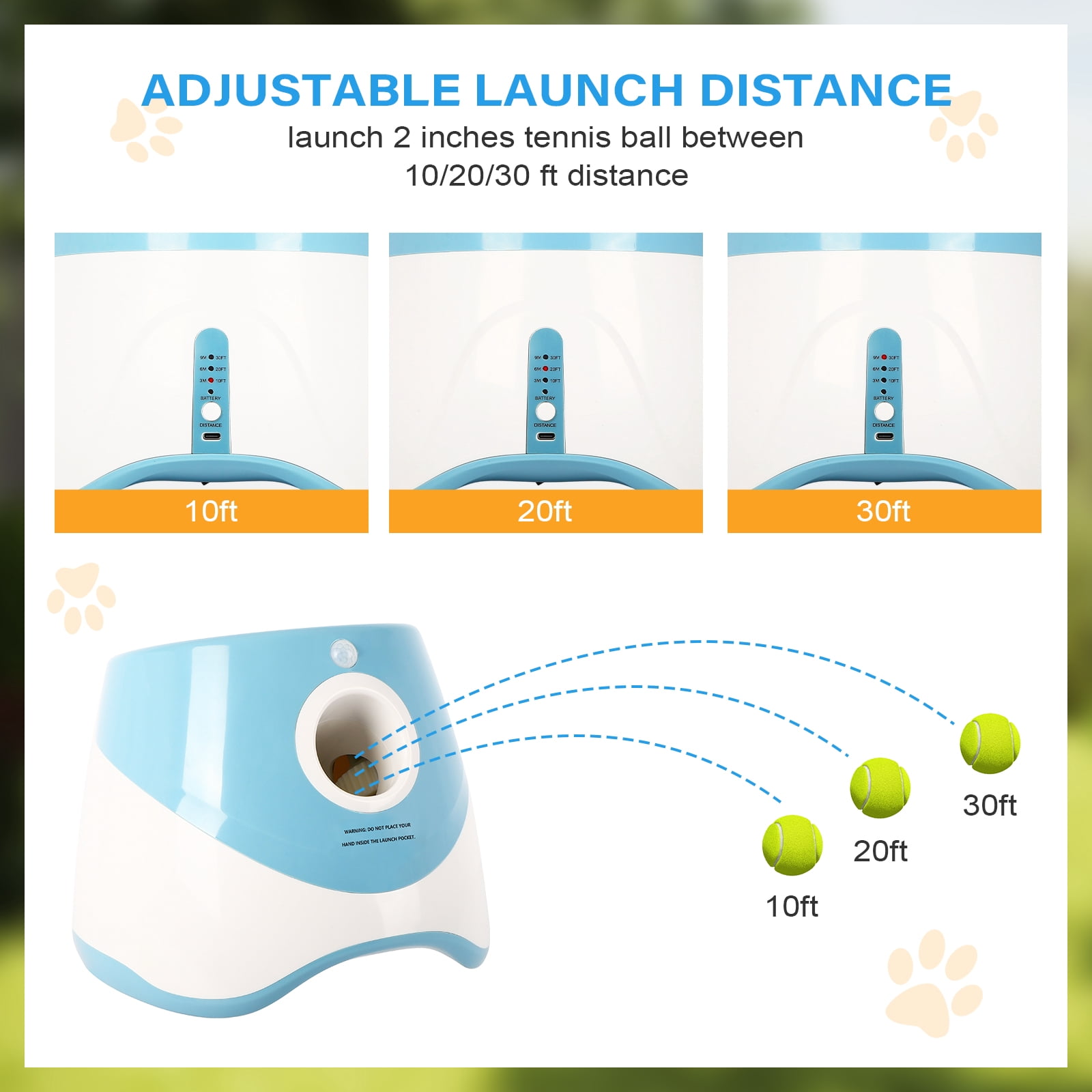 Automatic Dog Ball Launcher for Small Dogs, Indoor/Outdoor Interactive Dog Toy,USB Rechargeable Ball Thrower,10-30 Ft,Includes 15 Mini Tennis Balls,Blue