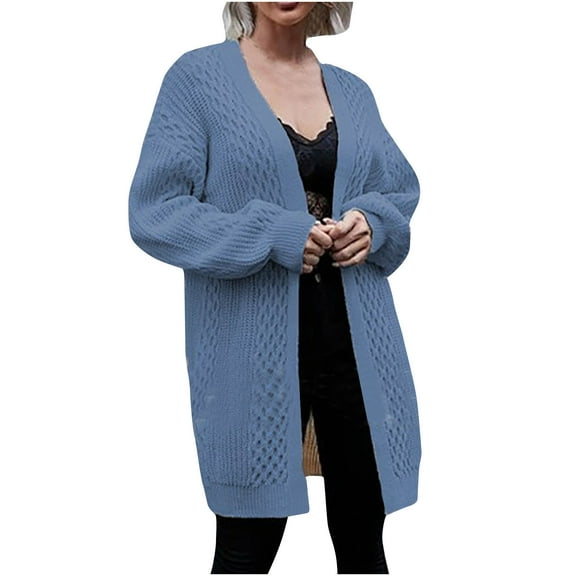 QUYUON Ladies Cardigan Sweaters Sale Long Sleeve Light Weight Cardigan Women Polyester Cute Cardigan Cardigan Jacket Style Q-5586 Winter Knit Sweater Outerwear Coat Blue S