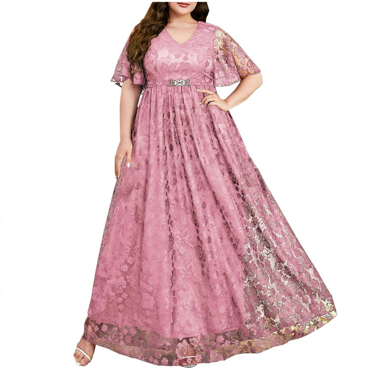 jsaierl Women Plus Size V-Neck Short Sleeve Floral Sequined Evening Party  Mesh Dress Homecoming Dresses 2025 - Walmart.com