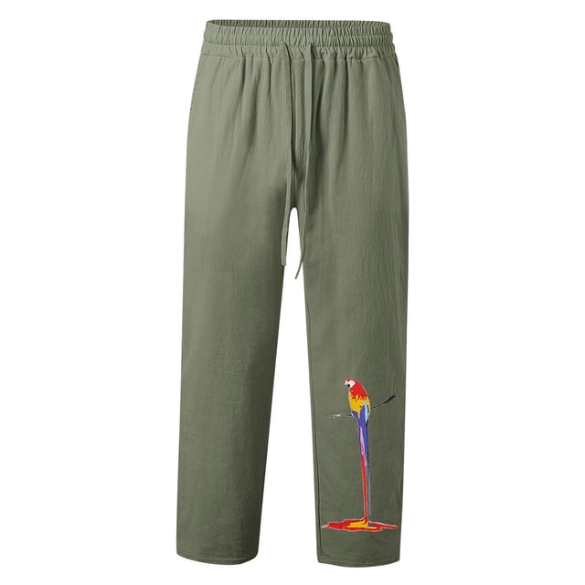 Zszcpp Wide Leg Pants Men'S Spring Autumn Athletic Recreation Sports Parrot Printed Breathable Trousers Casual Trouser