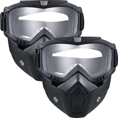 GJX 2 Pack Tactical Full Face Mask with Detachable Goggles Lightweight Airsoft & Paintball Mask Breathable Ski Mask with Anti-Scratch Lens for Outdoor Sports