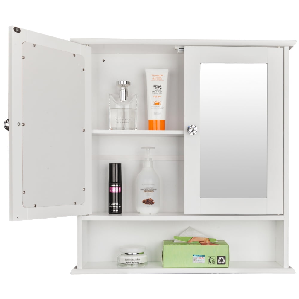 White Wood Wall Mounted Double Door Kitchen Bathroom Storage Cabinet Cupboard 