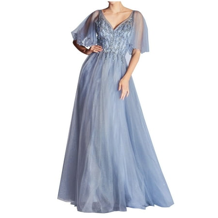 

Geyes Elegant Women Dress Fashion Solid Color V-Neck Sequin Foil Zipper Short Sleeve Dress Corset Swing Flowy Dress Skirt