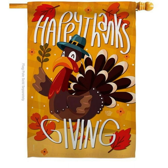 Ornament Collection H192043-BO 28 x 40 in. Happy Thanksgiving Turkey House Flag with Fall Double-Sided Decorative Vertical Flags Decoration Banner Garden Yard Gift