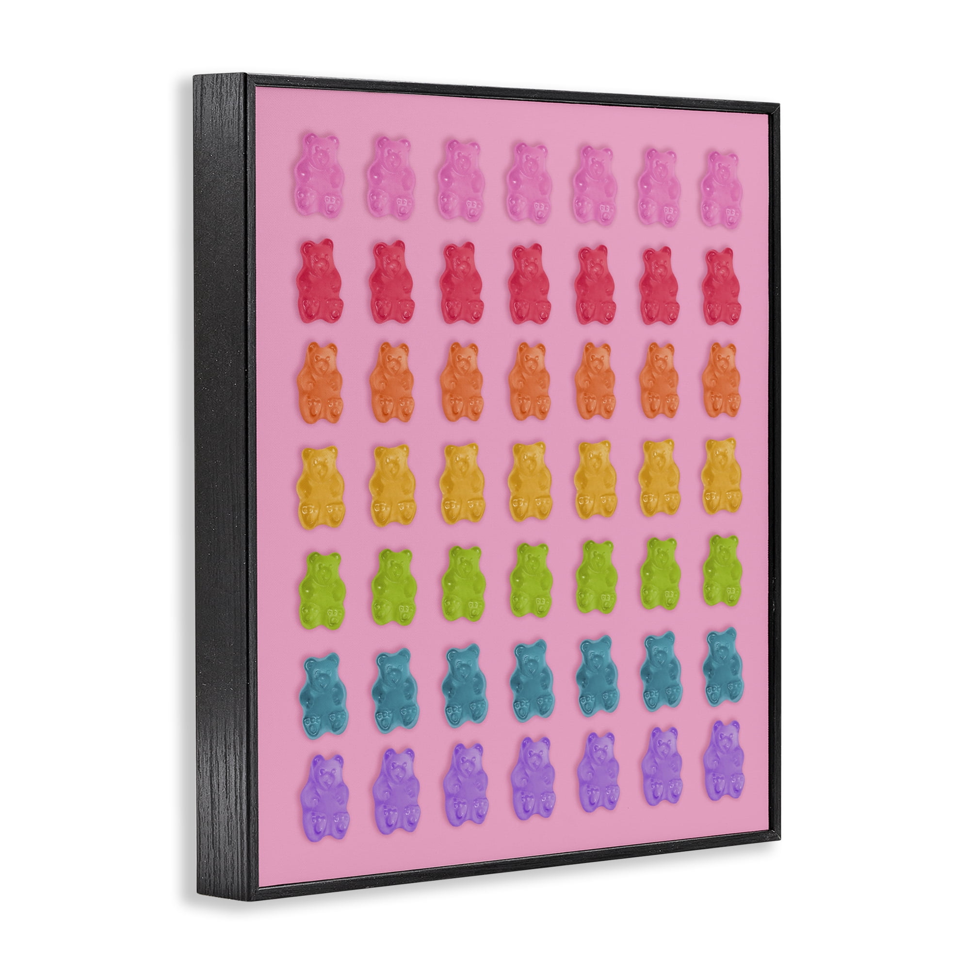 Stupell Industries Rainbow Candy Bears on Pink Black Framed Giclee Art, design by LISH Creative