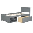 thumbnail image 6 of Twin Bed with Storage Drawer, Solid Wood Platform Bed with 2-in-1 Convertible Night Stand-2 Shelves, No Box Spring Needed, Easy Assembly, Gray, 6 of 8