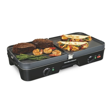 Hamilton Beach 3-in-1 Electric Indoor Grill/Griddle, 180 Sq. in. Nonstick Cooking Surface, Adjustable Temperature Up to 425°F, Black, 38546