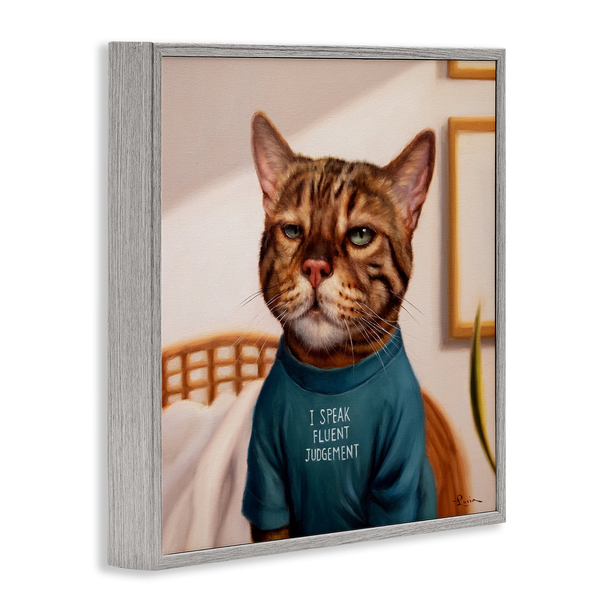 Stupell Industries Cattitude Speak Fluent Judgement Gray Framed Giclee Art, design by Lucia Heffernan