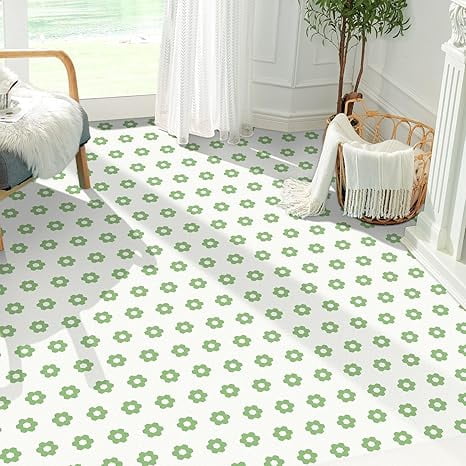 MORCART Peel and Stick Floor Tile, Vinyl Flooring Waterproof, DIY Flooring for Bathroom, Kitchen, Fireplace, Pet House, Stairs, Bedrooms, Wall(20PCS,7.87" x 7.87",light green+white)