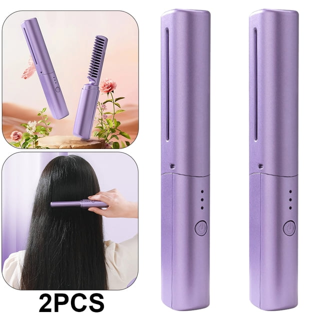 Cepillo Alisador Portátil Antiescaldaduras Eléctrico Recargable Por USB Color Morado 2 Uds.