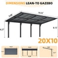 thumbnail image 7 of AECOJOY 20'x10' Lean to Hardtop Metal Carport Gazebo, 10x20 Outdoor Freestanding Pergola Gazebo on Clearance for Patio, Large Pergolas and Gazebos with Heavy Duty Steel Roof Awnings for Decks, 7 of 7