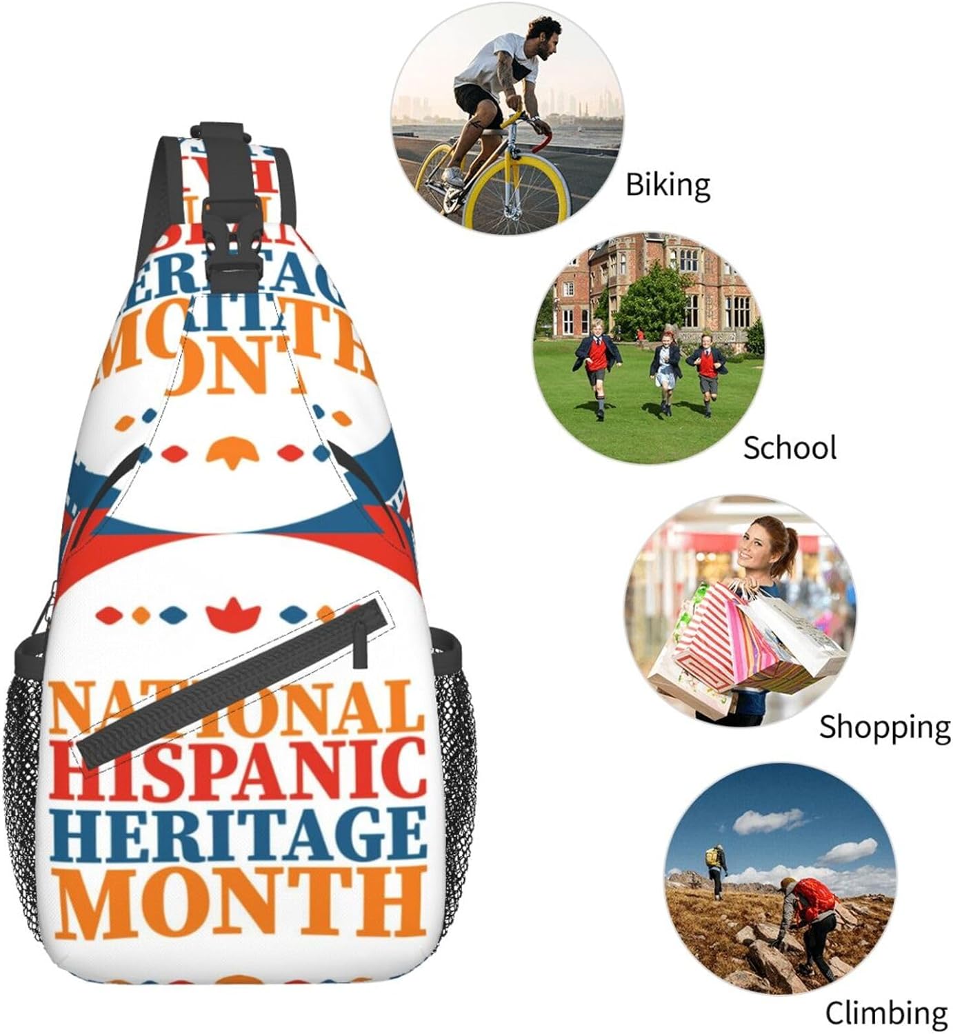Mes Nacional De La Herencia Hispana Hispanic Heritage Month Sling Bag Crossbody Hiking Travel Chest Bags Backpack Shoulder Daypack for Women Men