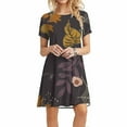 thumbnail image 4 of Vestidos estampados de playa con cuello redondo y manga corta informales de moda de verano para mujer Pompotops ghjkhdj14100, 4 of 9