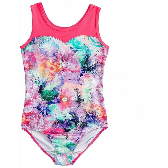 Rainbeau Moves Girls Dance & Gymnastics Floral Keyhole Back Leotard, XS-XL