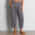 thumbnail image 2 of High-Waisted Cotton-Linen Balloon Pants for Women with Elastic Cuffs - Loose Fit Cropped Trousers for Women's Summer Casual & Vacation Wear Gray XL, 2 of 8