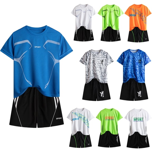 Boys' Clothing Sets Daily Quick Drying Running Suit Short Sleeve Letter Print T Shirt Shorts Set Girls Clothes 3-4 Years