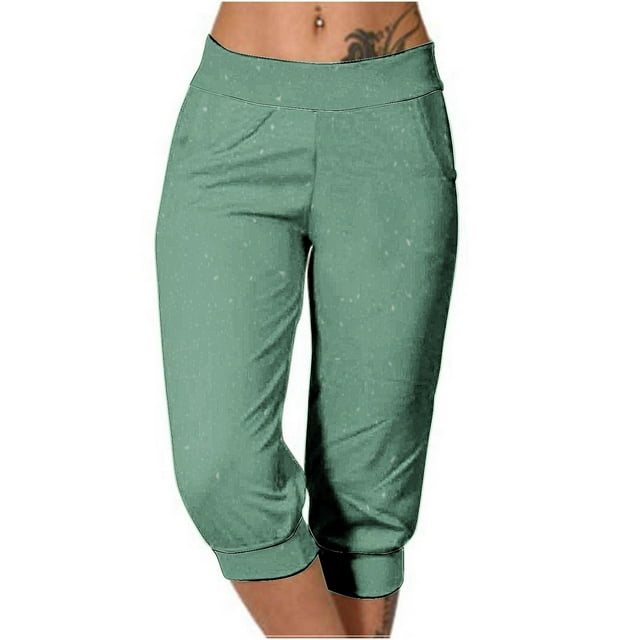 tarylea Womens Capri Pants Stretchy Drawstring Low Rise Jogger Pants Soft Comfy Lounge Cropped Yoga Pants with Pockets
