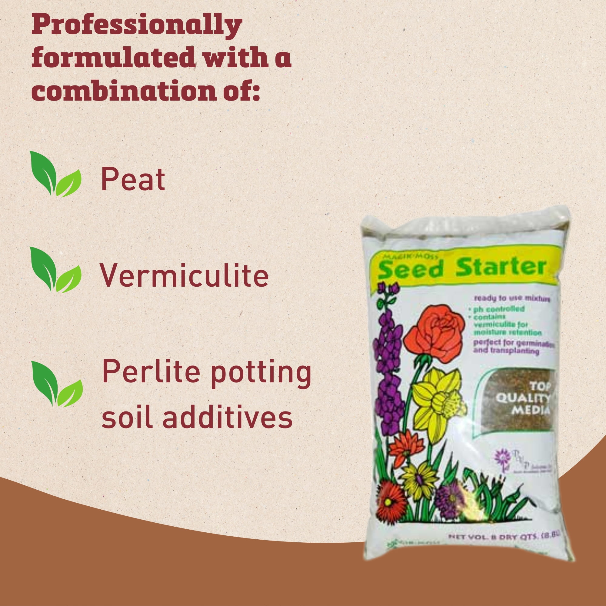 High Quality Seed Starter Mix – Sphagnum Moss & Vermiculite, 8 Quart Bag