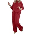 thumbnail image 6 of YueHuiYing Women's Crew Neck Loose-Fit Top with Elastic Waistband Drawstring and Pockets Casual Long Pants Sweatshirt and Sweatpants Two-Piece Set, 6 of 9