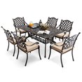 thumbnail image 2 of ????????? ? ????? Outdoor Dining Set Cast Aluminum Retro Patio Dining Set for 6 includes 59” Rectangular Table and 6 Chairs with Thicker Cushion and Umbrella Hole for Patio Deck Garden, 2 of 4