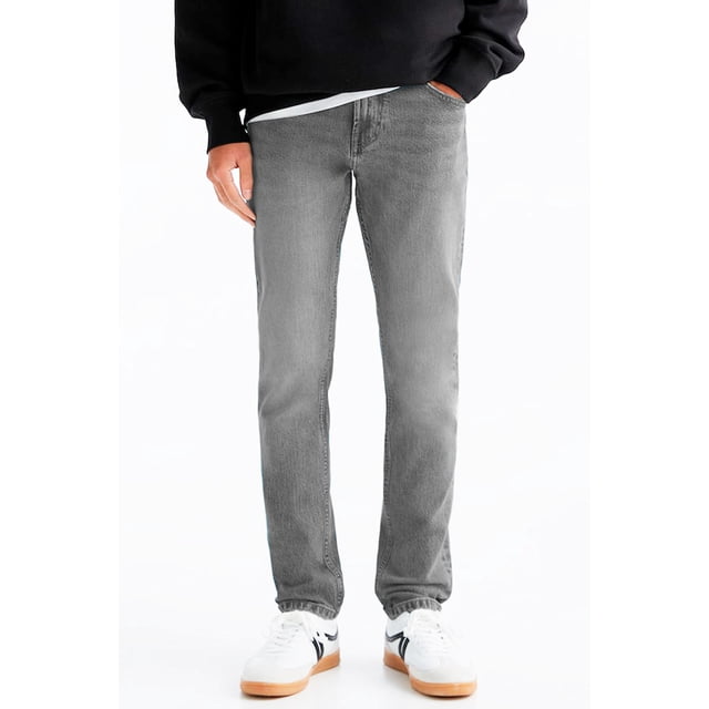 Pantalón Recto para Hombre Shendy Vendy Mezclilla Strech Clasico con Bolsillo Gris 34