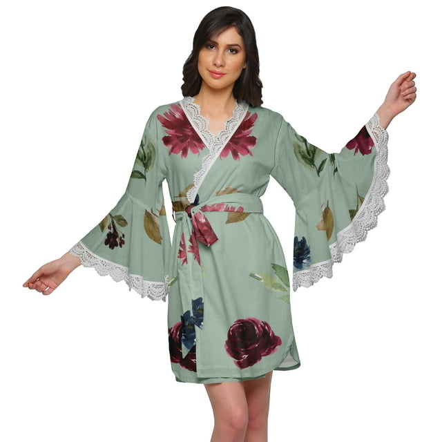 Moomaya Robe de Chambre en Coton pour Femmes Robe de Mariée Courte Imprimée