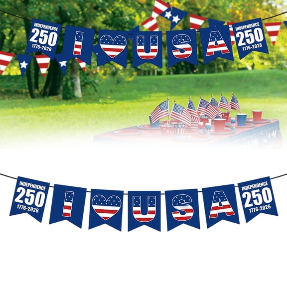 LKZQHMC USA 250th Anniversary Banner - USA Banner Bunting 4th of July Decorations,1776-2026 Independence Day Decorations for 4th of July,Memorial Day & Veterans Day,Style A-Blue