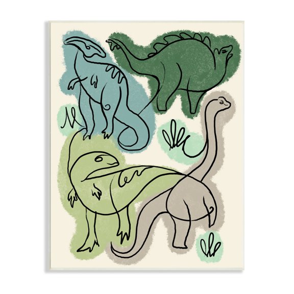 Stupell Industries Abstract Dinosaur Safari Reptiles Modern Linework Design Animals & Insects Painting Unframed Art Print Wall Art, 13 x 19