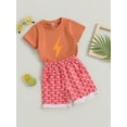 thumbnail image 3 of Bagilaanoe 2pcs Toddler Baby Boy Girl Short Pants Set Short Sleeve Graphic Print T Shirt Tops + Shorts 6M 18M 24M 3T 4T 5T Kids Casual Summer Outfits, 3 of 8