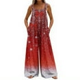 thumbnail image 6 of Women's Christmas Print Wide Leg Overalls - Strapless Tank With Pockets Casual Solid Color Onesie, Fuchsia Size XL, 6 of 7