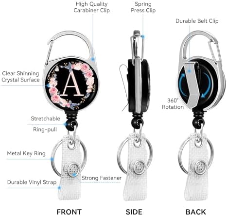 2 Pack A-Z Letter ID Badge Holder with Clip Badge Reels Retractable Heavy Duty,Keychain，ID Holder for School Nurse Office A