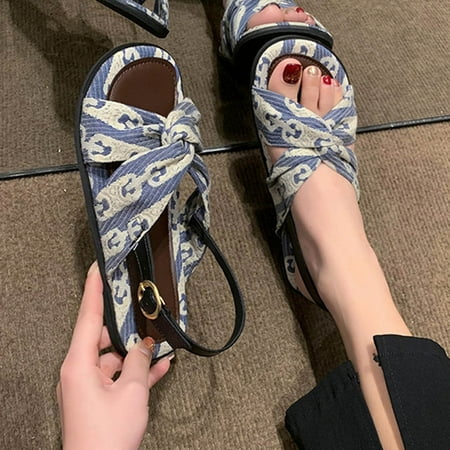 

FAKKDUK Comfort Sandals For Women Womens Flat Sandals Dressy Summer Comfortable Gladiator Ankle Strap Fashion Sandals Walking Beach Sandals for Women 7.5&Blue