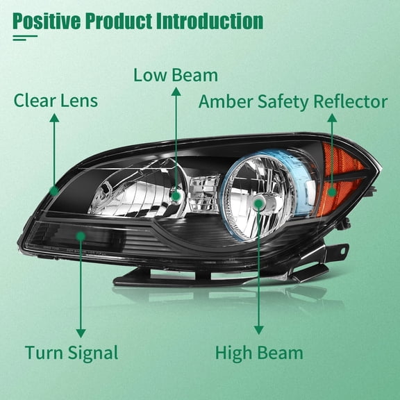 Headlights Assembly Front Black Housing Headlamp Pair For Chevy Malibu 2008-2012