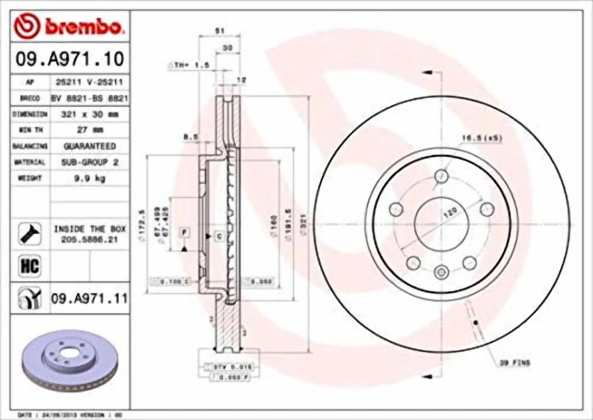 Brembo 09.A971.11 BRAKE ROTORS Fits select: 2010-2013,2015-2016 CHEVROLET EQUINOX LT