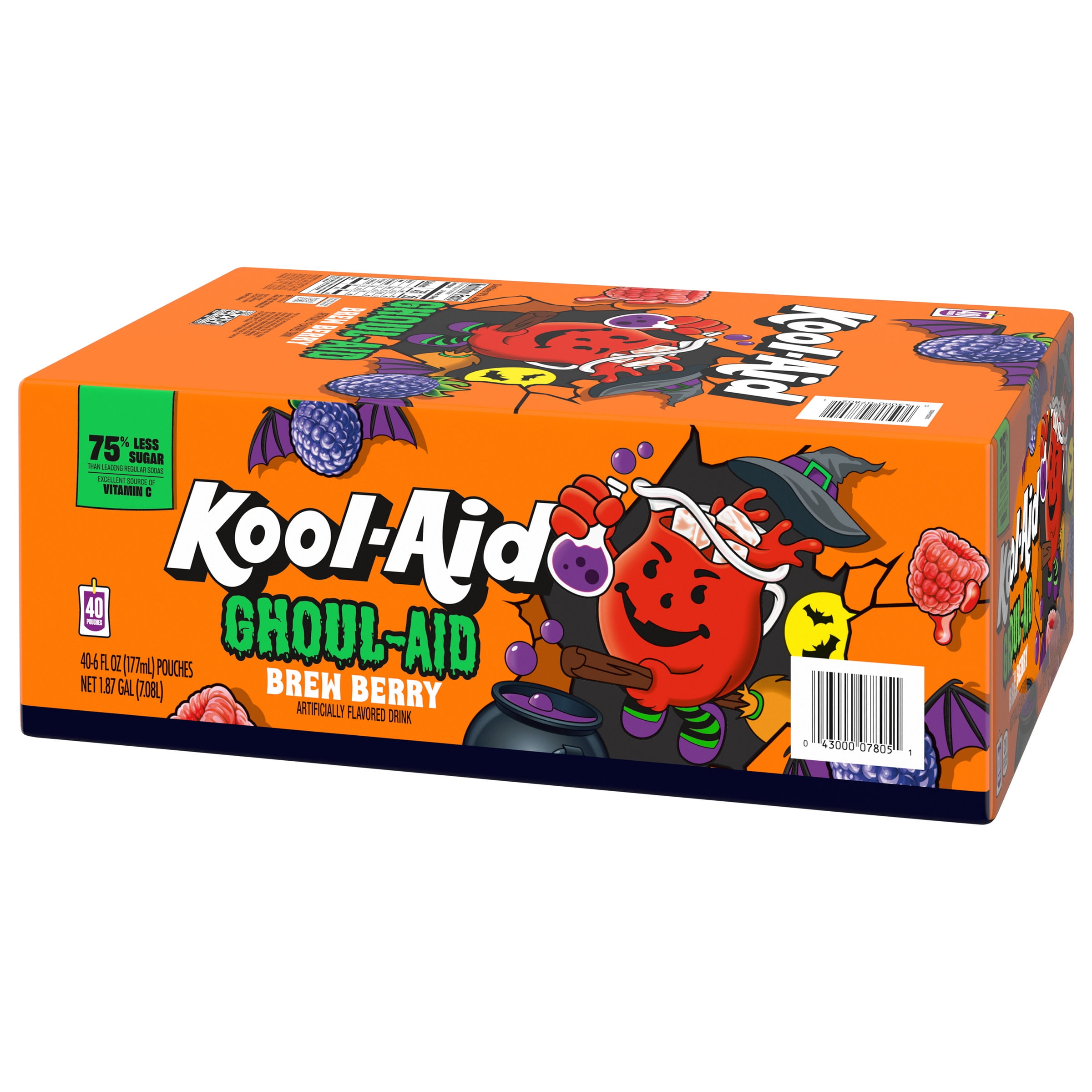 Kool-Aid Ghoul-Aid Jammers Scary Berry Artificially Flavored Soft Drink, 40 ct Box, 6 fl oz Pouches
