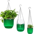 thumbnail image 1 of Juego de 3 macetas colgantes de plástico con orificios de drenaje y cadenas, aptas para jardín interior y exterior (verde), 1 of 5