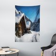 thumbnail image 1 of Winter Tapestry, Wooden Houses on Austrian Mountains Snowy Forest Cottage Holiday Destination, Wall Hanging for Bedroom Living Room Dorm Decor, 40W X 60L Inches, Brown Blue White, by Ambesonne, 1 of 2