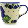 thumbnail image 3 of Polish Pottery 10 oz Mug (Bold Blue Pansy Theme) Signature UNIKAT Hand Painted in Boleslawiec, Poland + Certificate of Authenticity, 3 of 6