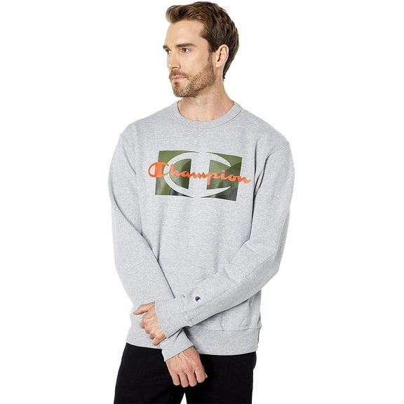 Champion Mens Powerblend Fleece Crew, Double Logo Small Oxford Gray-586585
