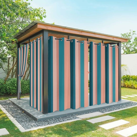 Outdoor Curtains for Patio Waterproof, Blue Pink Striped Outdoor Privacy Panels Grommet, Farmhouse Stripe Blackout Outside Curtains for Porch/Cabana/Pergola/Gazebo 54"x95", 2 Panels