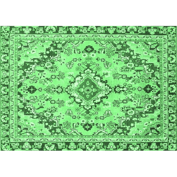 Ahgly Company Indoor Rectangle Abstract Emerald Green Modern Area Rugs, 2' x 5'
