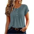 thumbnail image 2 of Zulora Women's Summer Casual Crew Neck Short Sleeve Button Placket Pleated Top Blouse, 2 of 9