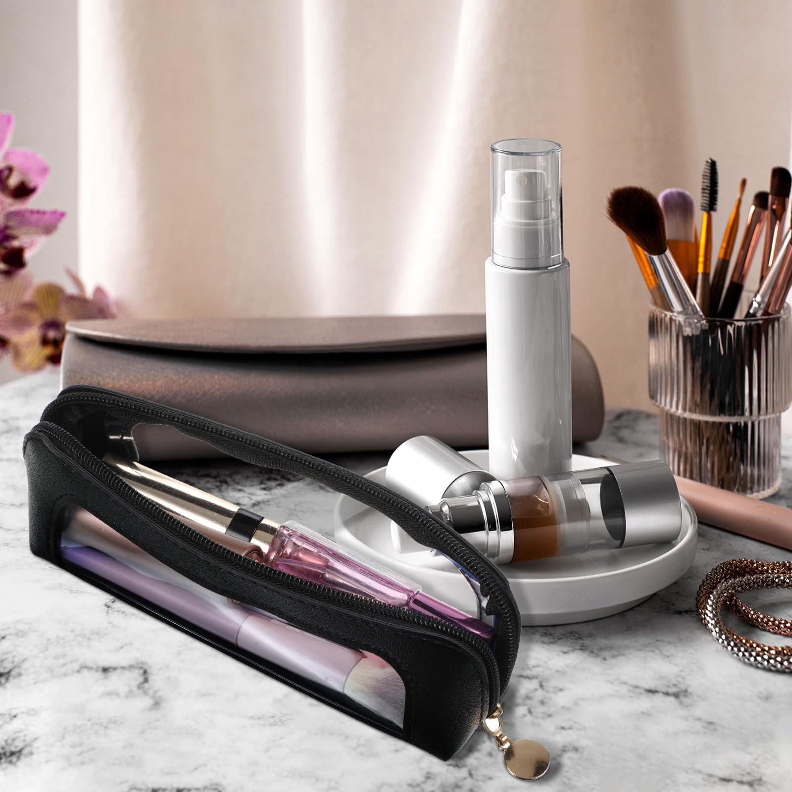 Makeup Brush Bag, Clear Makeup Bag Travel Makeup Brush Holder Toiletry Bag with Zipper Makeup Bag Purse Organizer for Women
