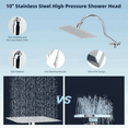 thumbnail image 4 of High-Pressure Rainfall Shower Head with Handheld Combo, Square 10 Inch, Chrome Finish, 10 Spray Modes, Adjustable 12 Inch Extension Arm, 71 Inch Hose, 4 of 7