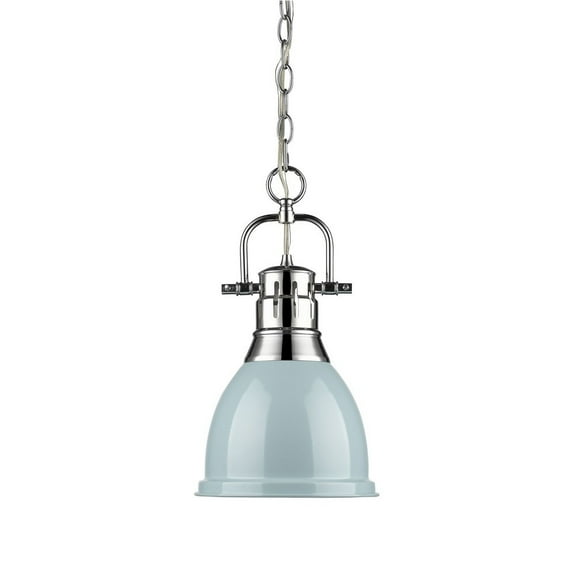 1 Light Small Pendant with Chain in Classic Style 16.5 inches High By 8.875 inches Wide-Chrome Finish-Sea Foam Shade Color Bailey Street Home