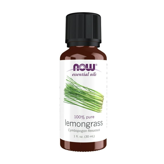 NOW Essential Oils, Lemongrass Oil, Uplifting Aromatherapy Scent, Steam Distilled, 100% Pure, Vegan, Child Resistant Cap, 1-Ounce